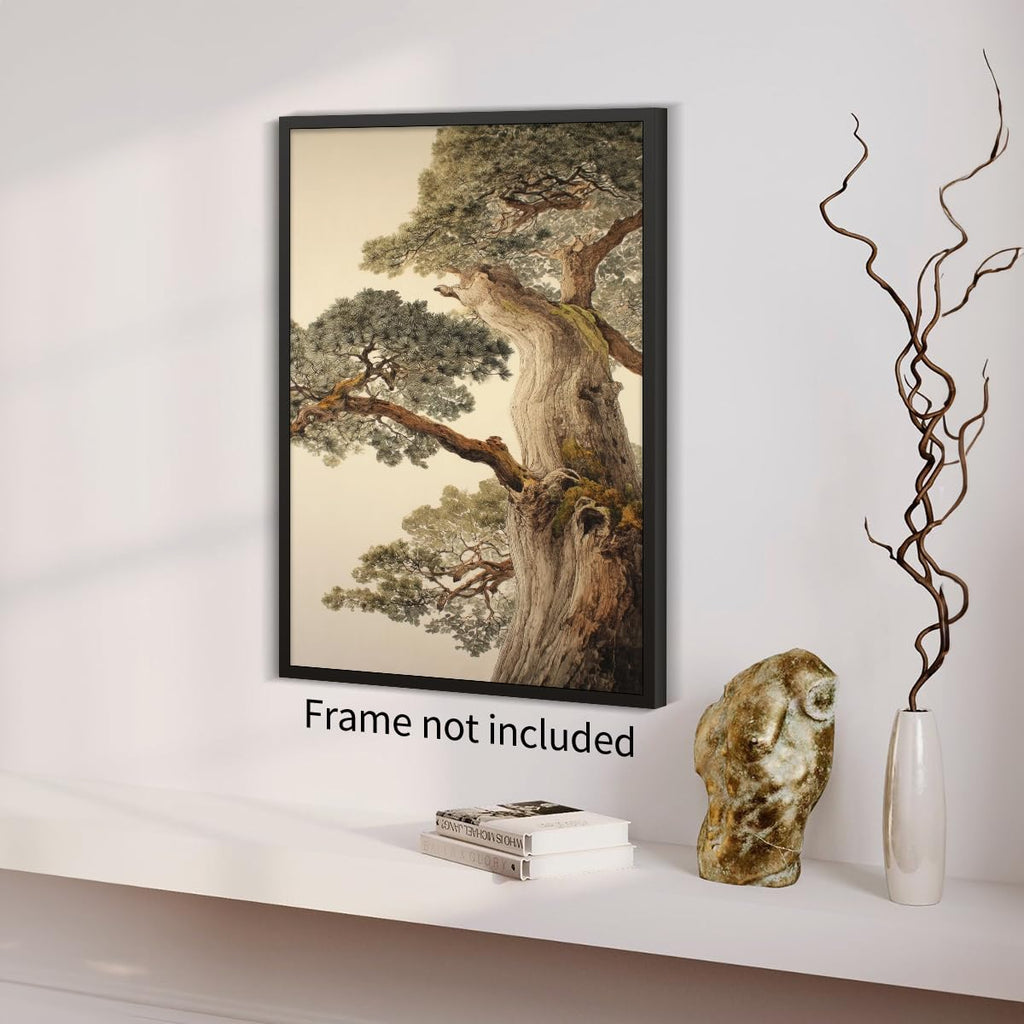 Vintage Japanese Pine Tree Wall Art Oriental Asian Tree Canvas Posters Japan Scenery Room Aesthetic Prints Calm