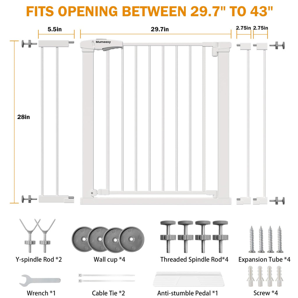 29.7-43" Baby Gate for Stairs & Doorways, Pressure Mounted Dog Gate