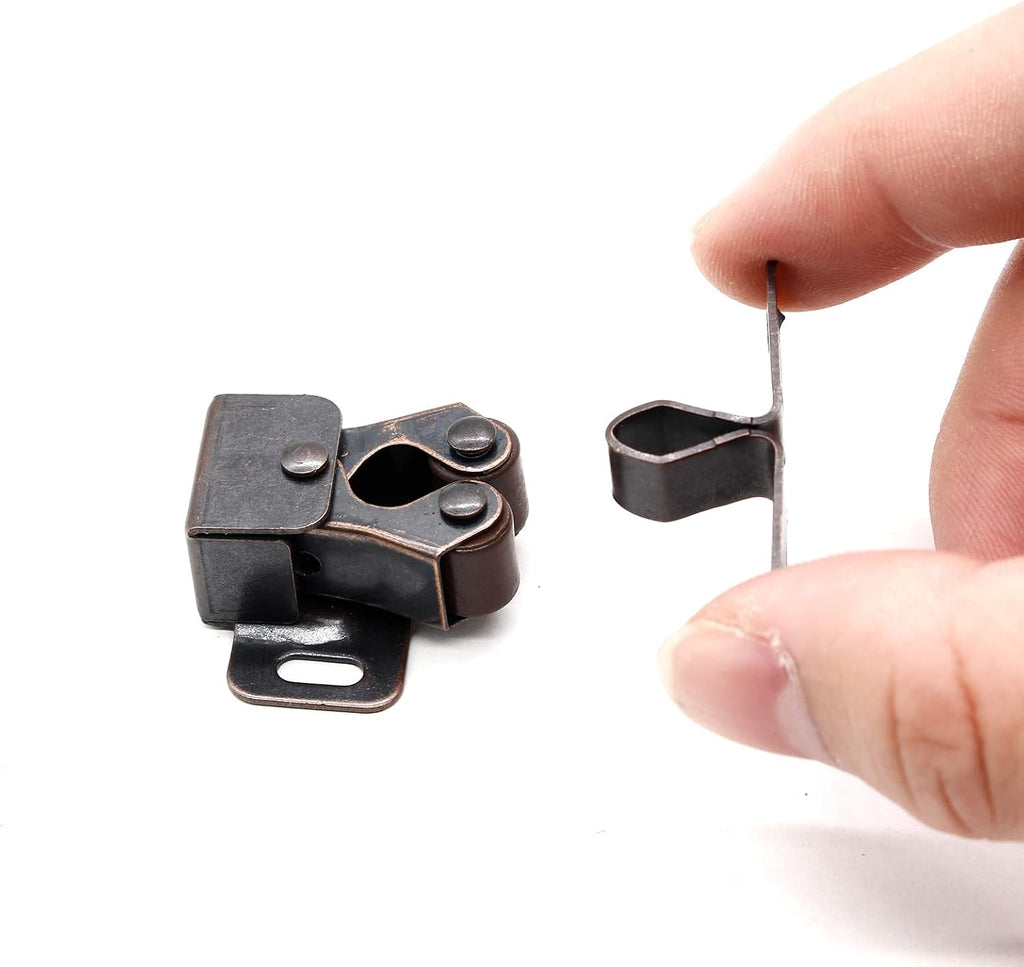 4 Pack Double Roller Catch with Spear, Heavy Duty Cabinet Closet Doors Roller Catch Latch Doors (Bronze Tone)