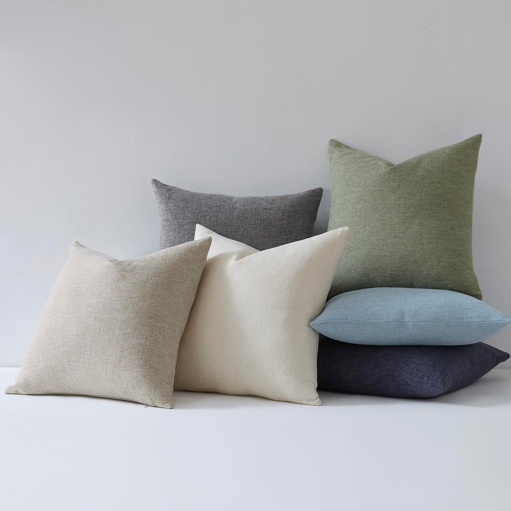 Set of 2 Ivory Throw Pillow Covers 20x20, Modern Farmhouse Linen Blend Decorative Pillow Covers, Neutral Home Decor