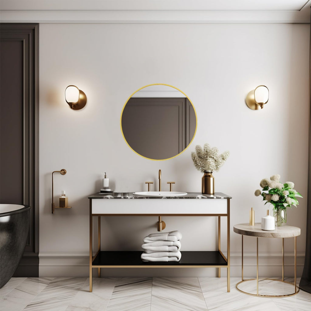 Small Round Mirror, 16 inch Gold Circle Mirror, Brushed Metal Frame