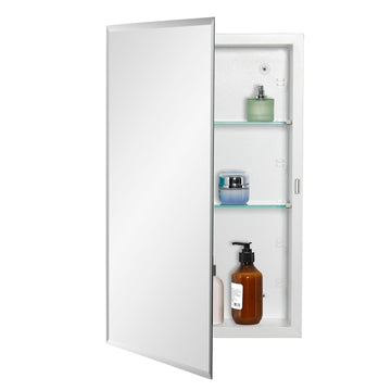 Bathroom Medicine Cabinet with Beveled Edge Mirrored Door 15 x 24 inch, Recessed or Surface Mount, with Adjustable
