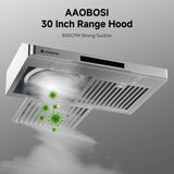 30 Inch Stainless Steel Under Cabinet Range Hood 900 CFM 3 Speed Gesture & Touch Control, LED Lights, Baffle Filters, Convertible Ducted/Ductless