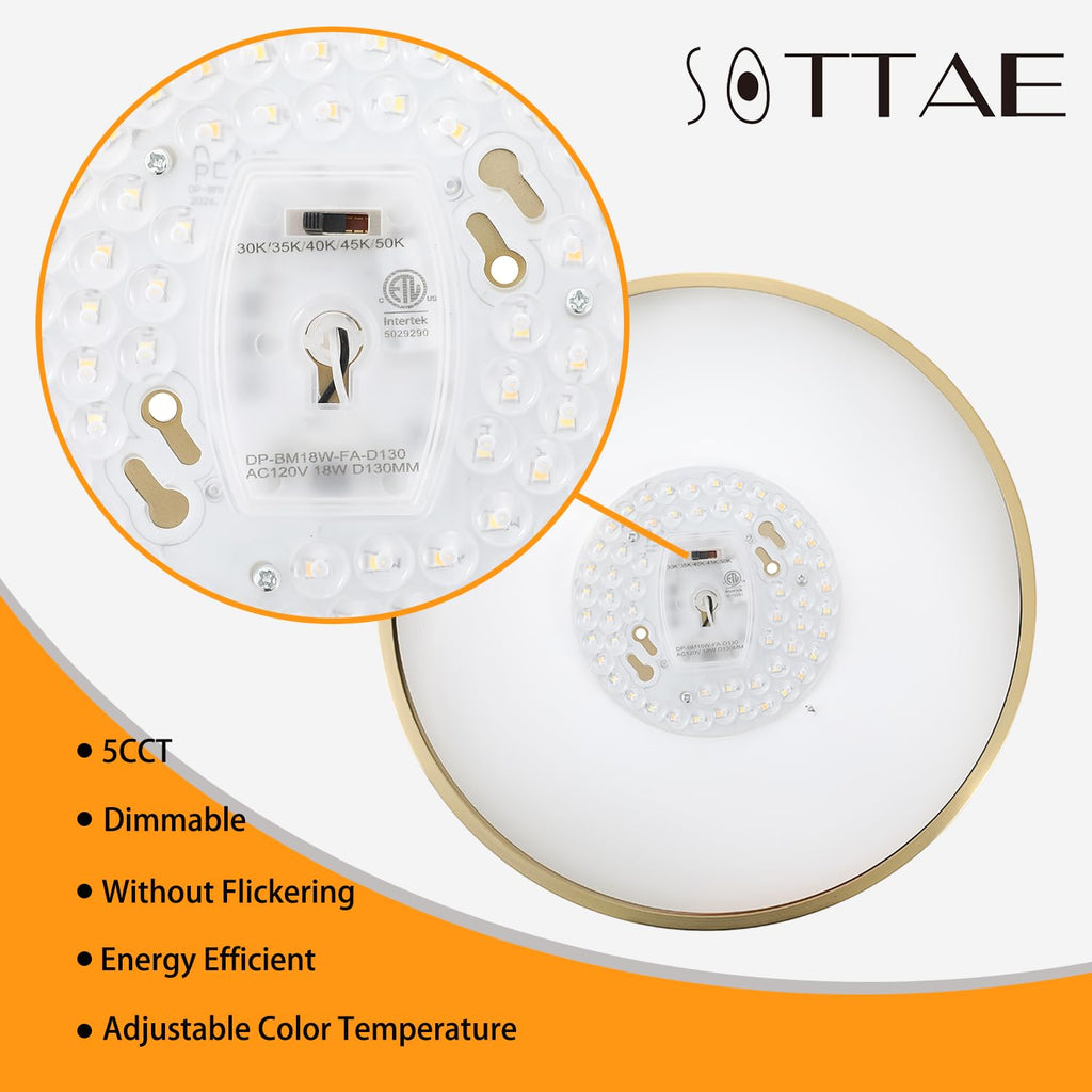 2 Pack 9 Inch Brushed Gold Metal Flush Mount LED Ceiling Light, Thin Round Low Profile Ceiling Lamp, Modern