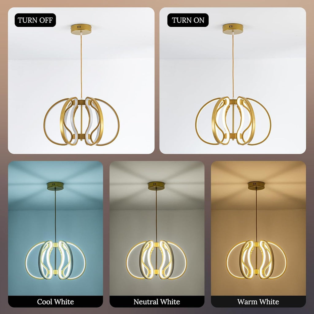 Modern Gold Chandelier with Remote Control, 69W 3-Color Temperature Dimmable LED Chandelier for Dining Room, Hanging