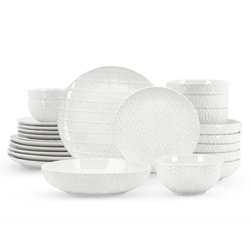 Ceramic Dinnerware Set, White, 24 Pieces for 6