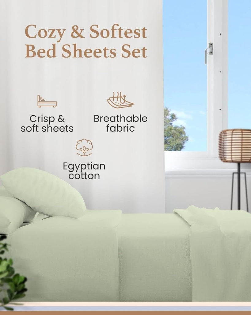100% Egyptian Cotton Full XL Sheet Set, 4 Piece, Silky Sateen Weave Full XL Sheet Set, Ultra-Soft & Durable Hotel