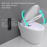 Auto Open/Close Lid Smart Toilet Bidet with Built-in Tank, Auto Flush & Wash, Elongated Heated Seat
