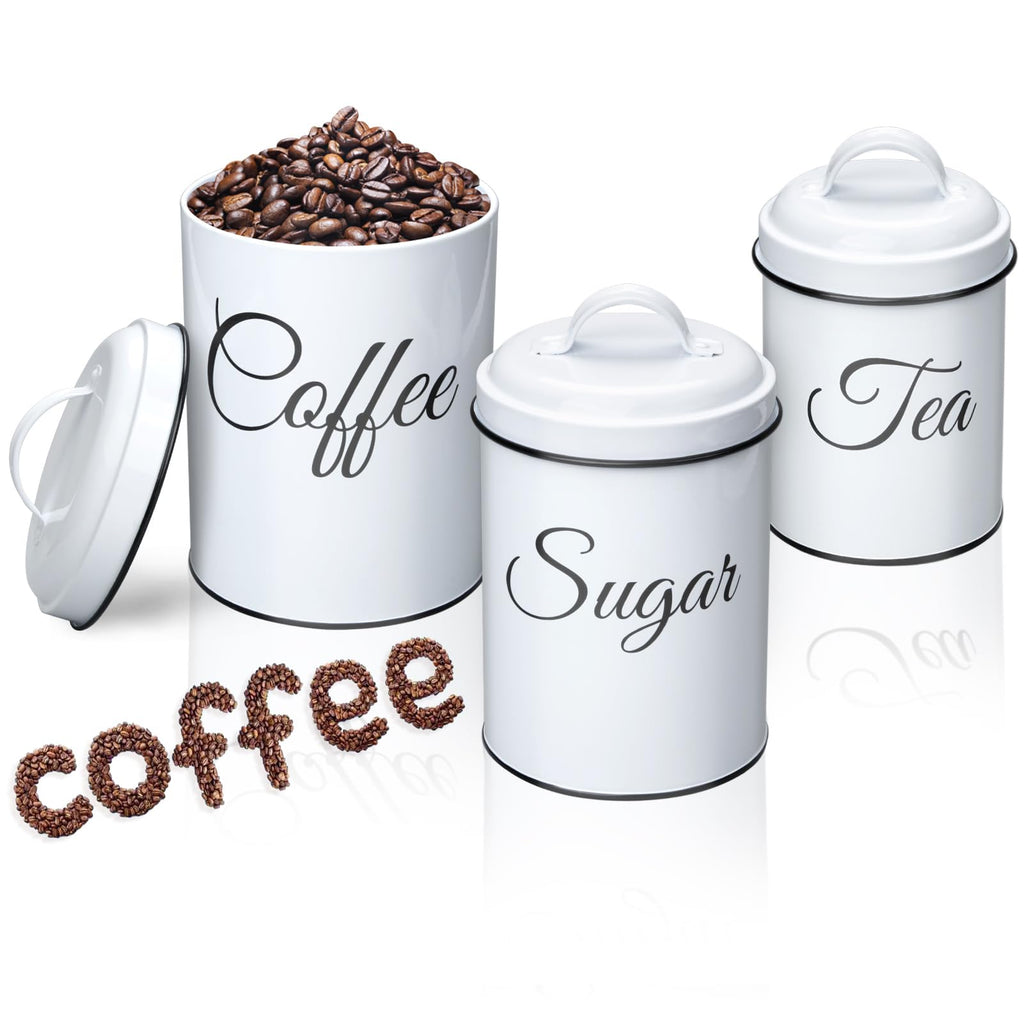 Kitchen Canisters Set of 3, Vintage Coffee Tea Sugar Container Sets with Airtight Lids, Rustic Farmhouse Food Storage