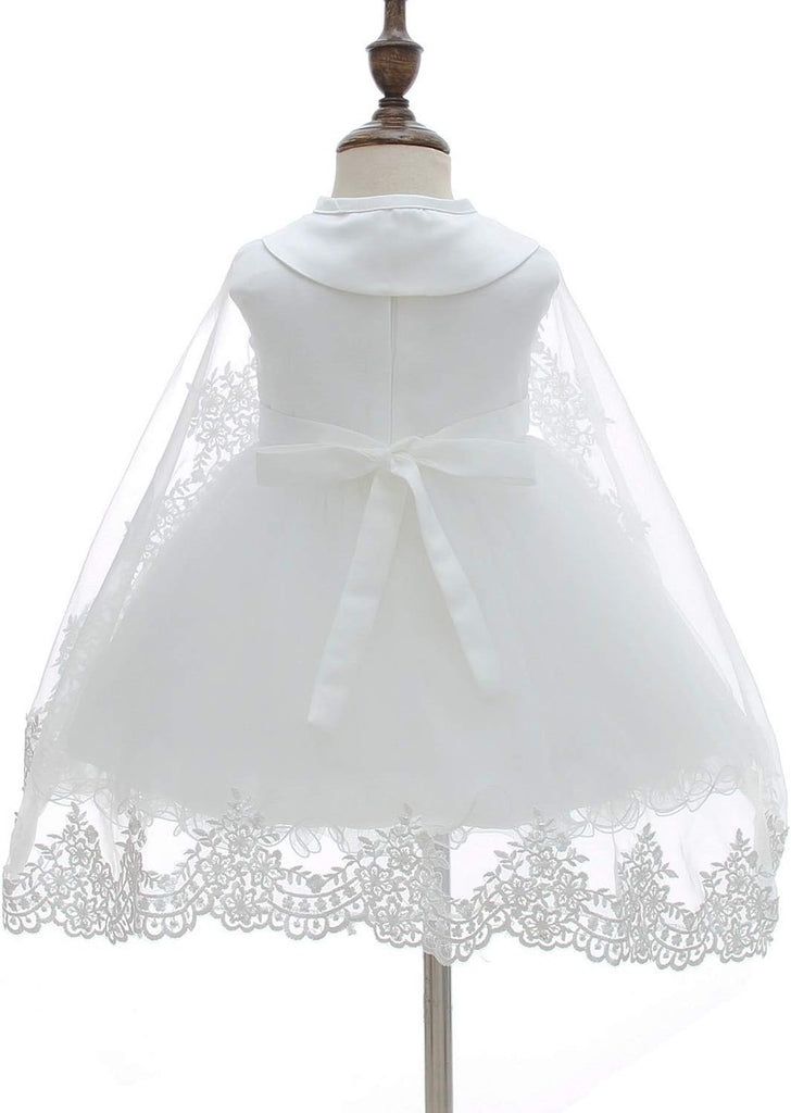 Baby Girls Christening Baptism Dress Satin Tulle Gown with Lace Cape for Flower Girl and Birthday
