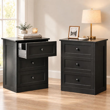 Dresser Set of 2, Black Modern 19'' Wide Wood Chest of Drawers with Hidden Drawer, Storage Organizer with Smooth