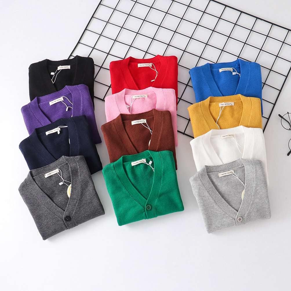 Baby Boys Girls V-Neck Casual Cardigan Sweaters Long Sleeve Button Cotton Solid Color Uniform Knit Tops Outwear