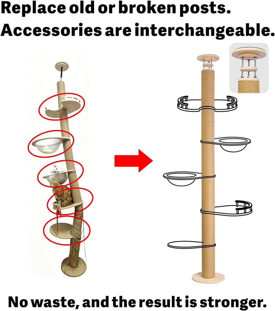 Floor to Ceiling Cat Scratching Post Tree, Adjustable Height 40in-120in Tall PVC Cat Climbing Pole, Sturdy Cat