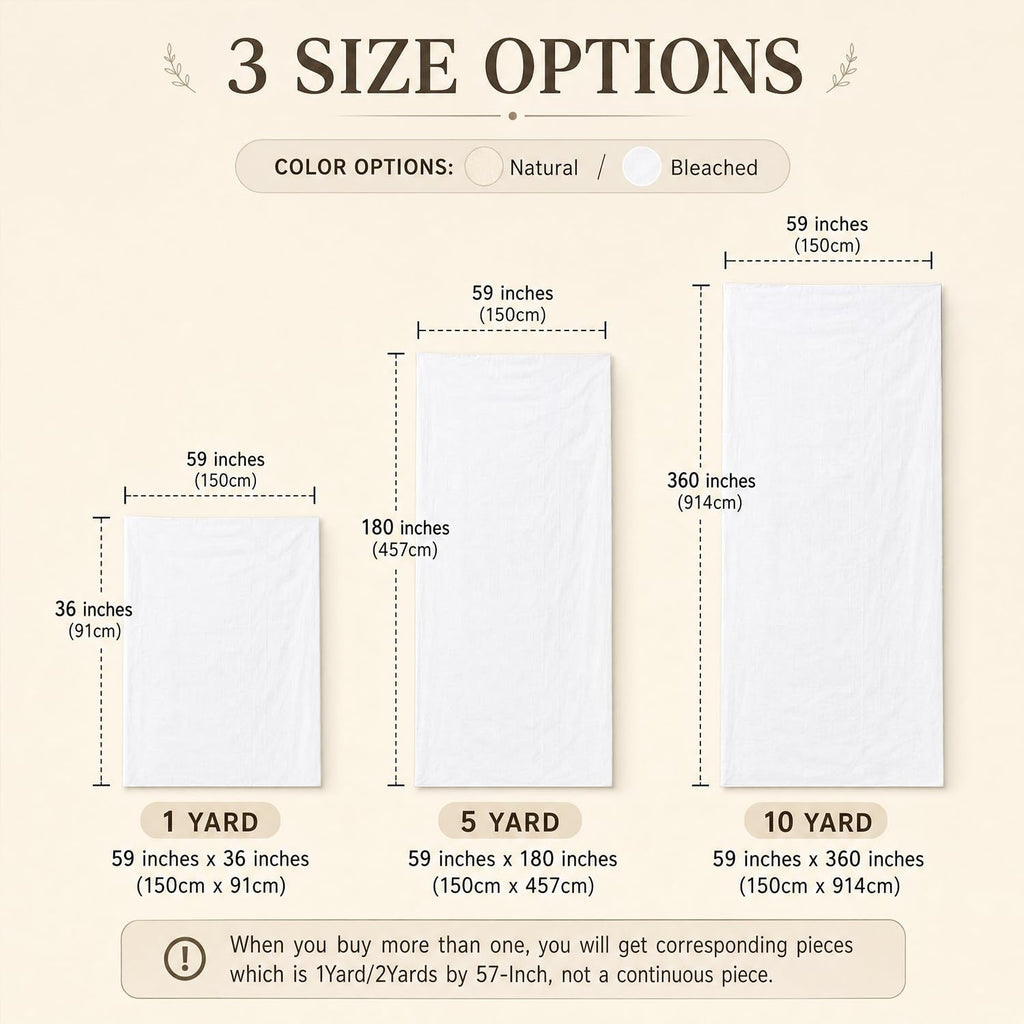 100% Cotton Muslin Fabric, 59" inch Wide Soft, Breathable, and Muslin Linen Fabric Versatile Material for Sewing