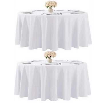 2 Pack White Round Polyester Tablecloth 90 Inch Washable for Round Tables, Stain and Wrinkle Resistant Cover Dining