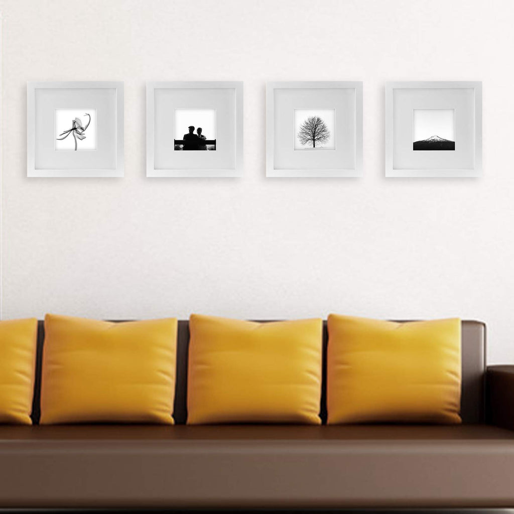 8x8 Picture Frames Solid Wood 4x4 Square Frame with Mat White 6 Pack