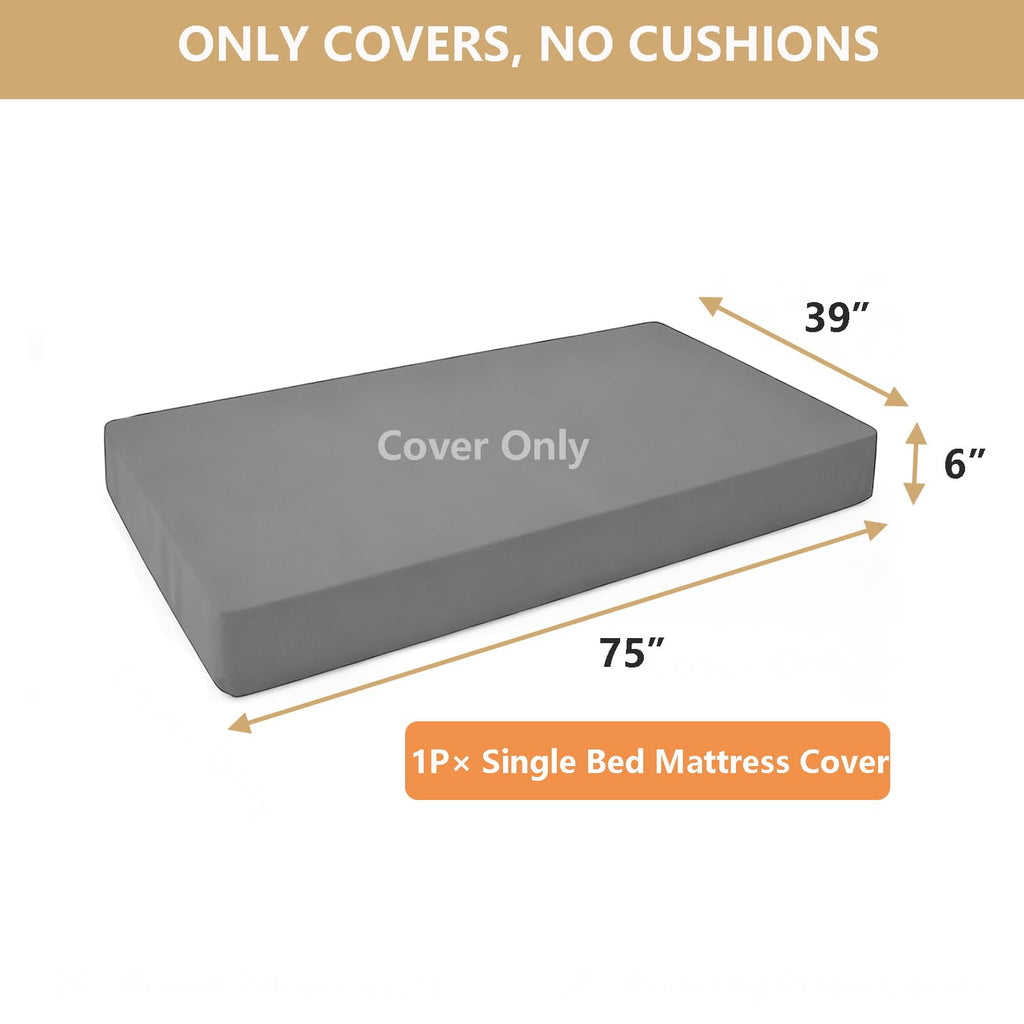 Patio Twin Daybed Cover Waterproof, Grey, 75" W x 39"D x 6"H, 1Pcs