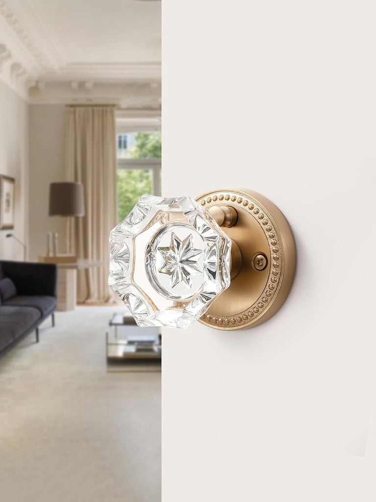 Door Knob Champagne Bronze Privacy Crystal Glass Interior 1 Pack