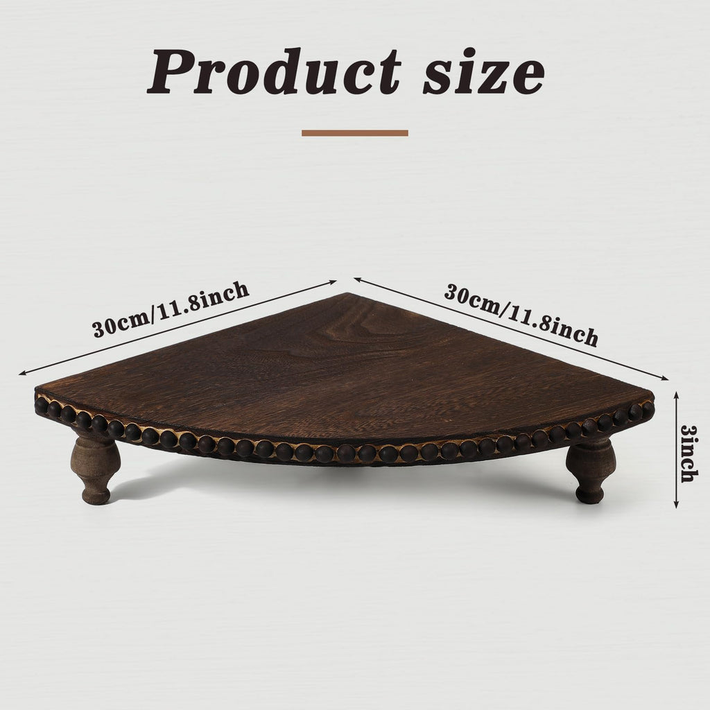 Wood Corner Counter Shelf Rustic Riser Stand, Brown