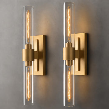 Gold Wall Sconces Set of Two - Hardwired Brass Light Fixture, Bulb Included