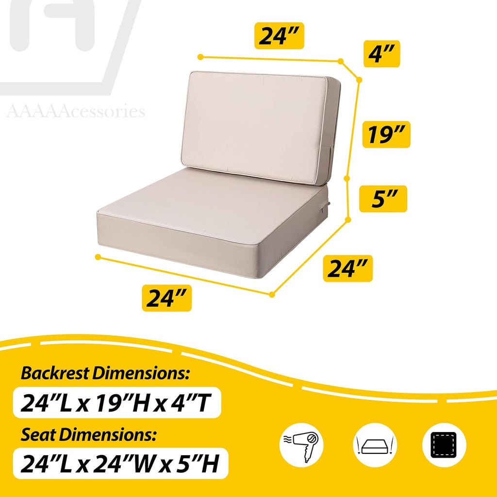 Outdoor Deep Seat Cushions, Foam Pillow, Fade-Resistant, Waterproof Patio Furniture Replacement Cushions, 24" x 24" x