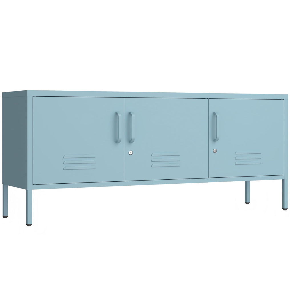 Blue 3-Door Lockable Metal TV Stand Storage Cabinet with Storage Locker, Wide Heavy-Duty Multipurpose Media Console