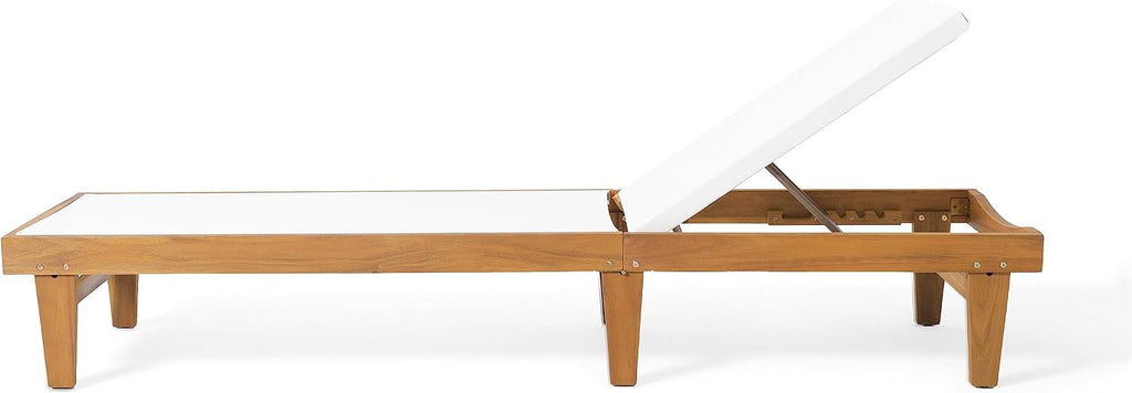 Outdoor Mesh Chaise Lounge with Acacia Wood Frame, Teak Finish / White Mesh