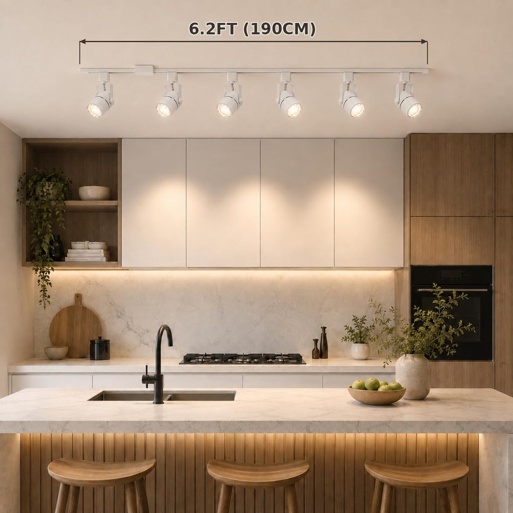 6FT LED Track Lighting Kit with 3-Color GU10 Bulbs, Dimmable 6 Lights White