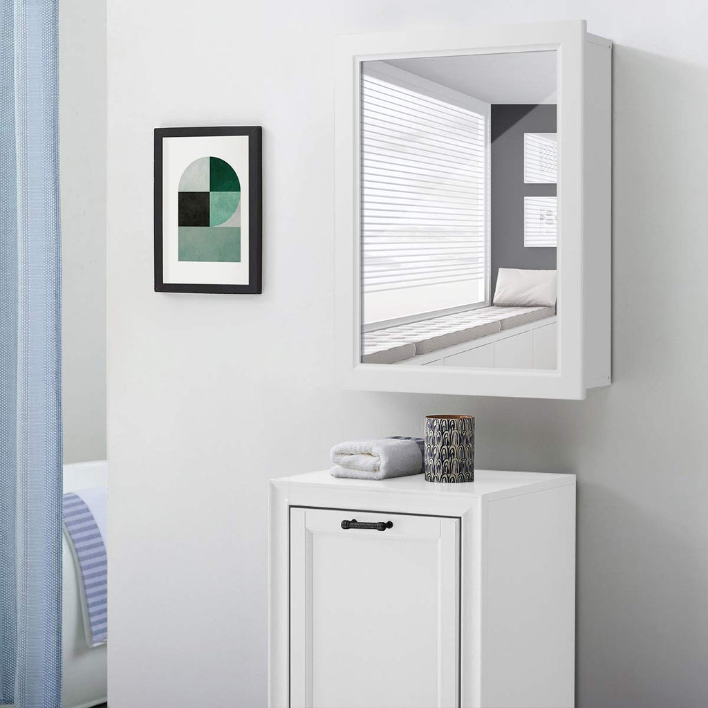 Mirrored Bathroom Cabinet, Wall Mount Storage Cabinet with Single Doors, Hanging Medicine Cabinet (White)