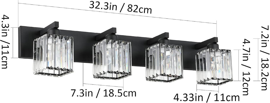 Black Light Fixtures Bathroom Vanity Light Crystal Modern Vanity Light 4 Light (Exclude Bulb)