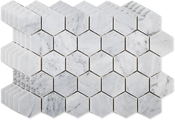 Carrara White Marble Mosaic, Polished Natural Italian Bianco Marble Tile for Shower Kitchen Wall Bathroom Floor, 2