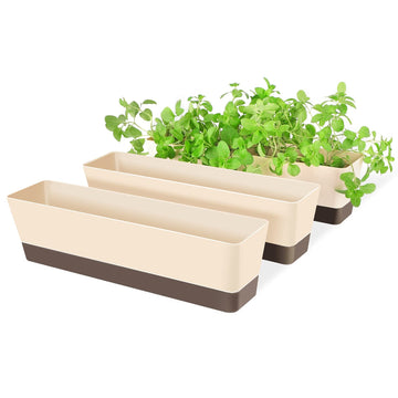Window Box Herb Planters, 3 Pack 16 x3.8 Inch Indoor Rectangle Succulent Cactus Plant Pots with Saucer, Modern