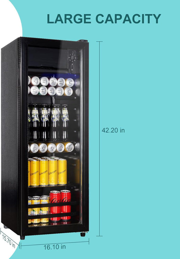 4.8 Cu.Ft Beverage Refrigerator, 155 Can Mini Fridge with Freeze with Glass Door