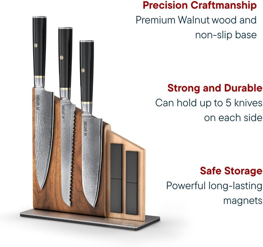 Magnetic Kitchen Knife Block Set - Japanese 67 Layer High-Grade VG-10 Steel Knives, Sharp, G10 Handle Professional
