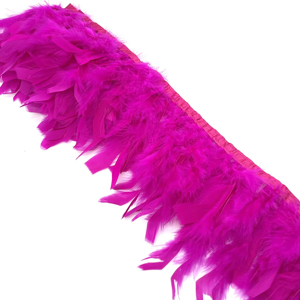 Turkey Feathers Fringe Trim for Party Clothing DIY Sewing Crafts Decoration Pack of 2 Yards (Fuchsia)