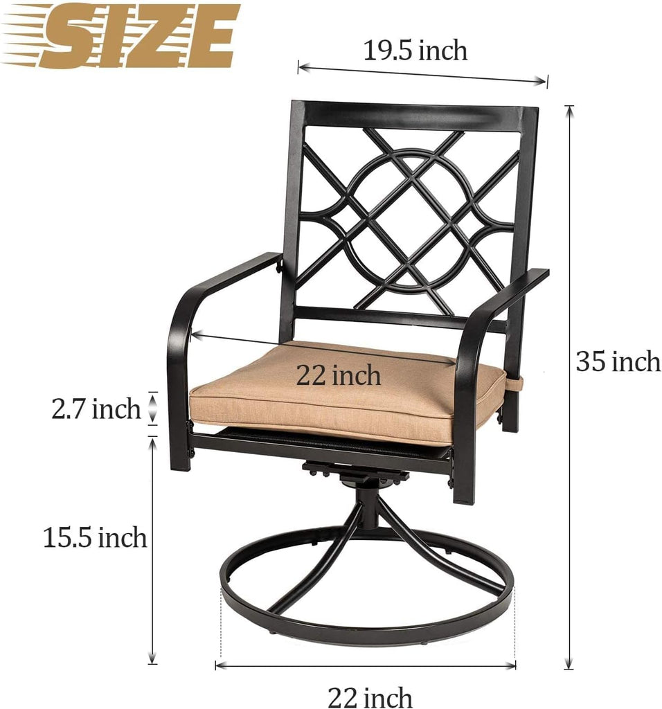 Outdoor Dining Swivel Chairs Set of 4, Metal Frame Patio Chair Rocker with Brown Cushion for Garden, Bistro, Backyard