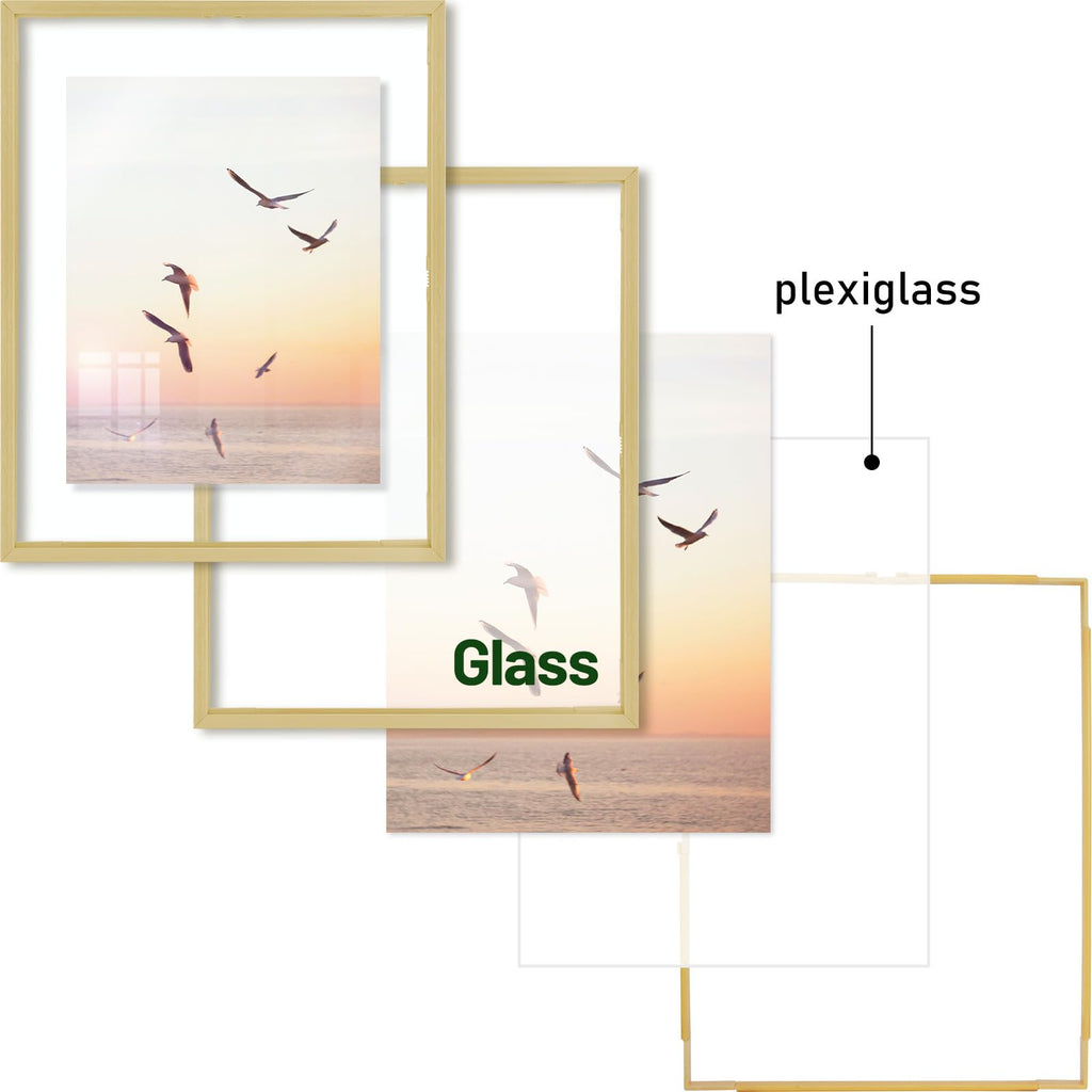 2 Pack 11x14 Gold Metal Floating Picture Frame Real Glass
