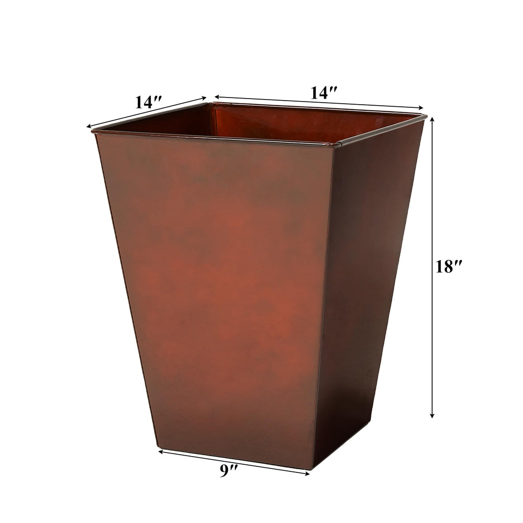 Garden Large Metal Glazed Floor Planter Set of 2-14" Dia x 18" H - Luxurious Glossy Finish Red Tall Square Tapered