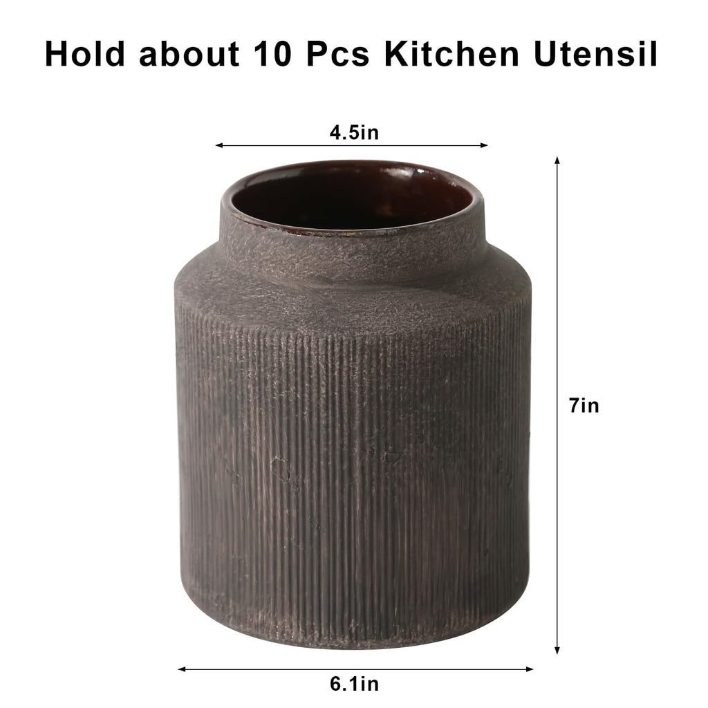 Farmhouse Ceramic Farmhouse Kitchen Utensil Holder for Countertop, Rustic Cooking Utensil Holder Crock Fit Counter.