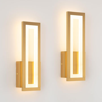 Modern LED Wall Sconces Set of 2, 3000K Warm White Led Wall Lighting Fixtures, Gold Minimalist Indoor Wall Lamp for