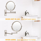 Wall Mounted Makeup Mirror - 1X/10X Magnifying Mirror Double Sided, 8 Inch Extendable Bathroom Mirror, Nickel Finish