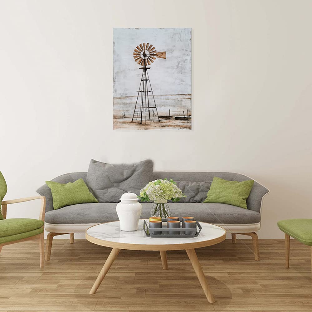Windmill Wall Decor Modern Rustic Canvas Wall Art Paintings with Textured Contemporary Abstract Artwork Pictures