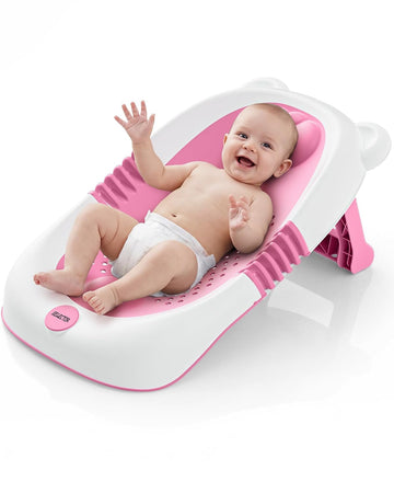 Foldable Baby Bath Support - Portable Infant Bathtub Seat for Newborn to 6 Months, Compact Travel Baby Bather Fits