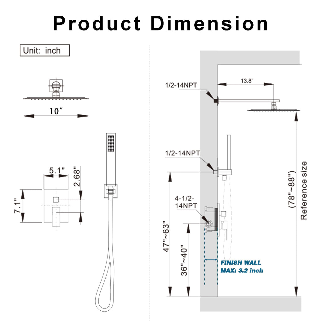 10" Rain Shower System with Handheld & Valve, Matte Black