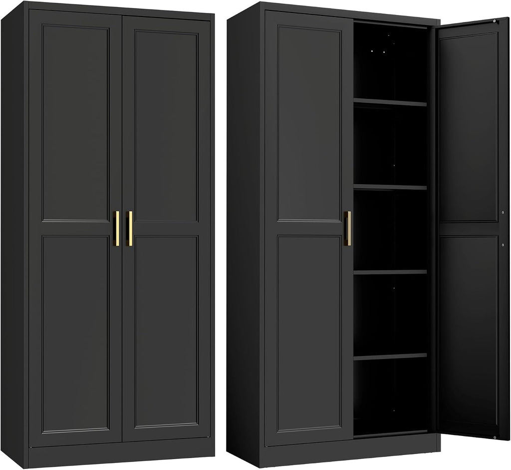 71"Metal Pantry Storage Cabinet with Doors & 4 Adjustable Shelves | Kitchen Pantry Cabinet,Black Kitchen Cabinet with