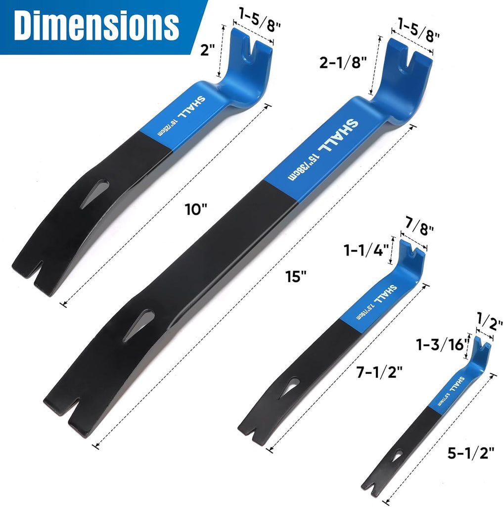 4-Piece Flat Pry Bar Set -15" 10" 7.5" 5.5"- Heavy Duty & Mini Nail Puller Crowbar, Utility Claw Bar, Wonder Bar