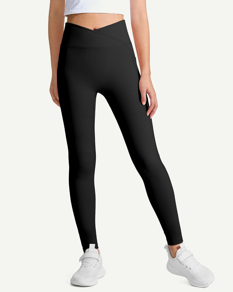 Girls Athletic Leggings High Waist for Kids Yoga Pants with Pockets