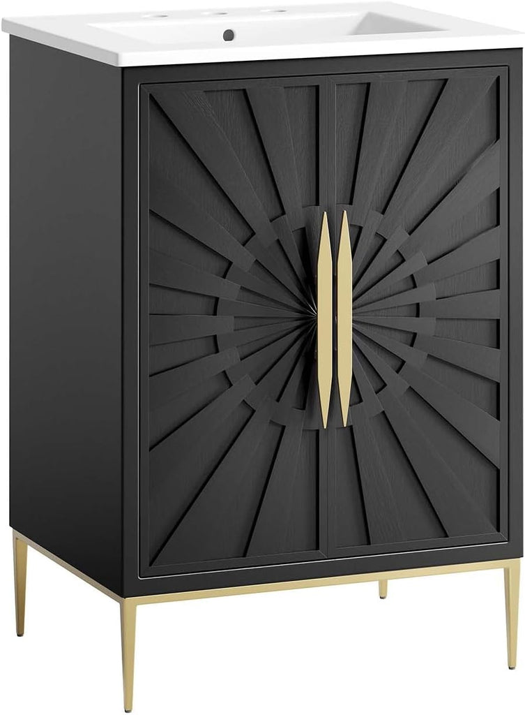 24-Inch Modern Bathroom Vanity Cabinet, White and Black Finish