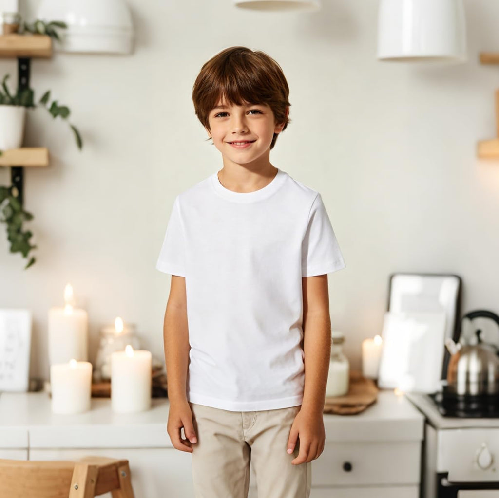3 Pack White t Shirts for Kids,Crew Neck Short Sleeve Boys Clothes Undershirt, Boys Tank Tops Polyester tee Bulk