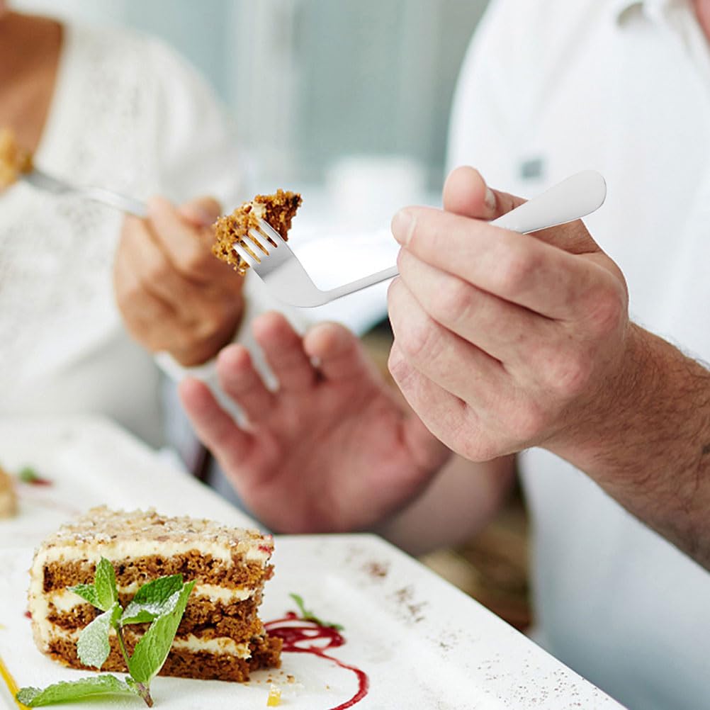 Adaptive Utensils Set for Left & Right Hand - Curved Stainless Steel Spoon and Fork for Elderly, Adults with Tremors